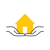 Pictogram of hands holding a home