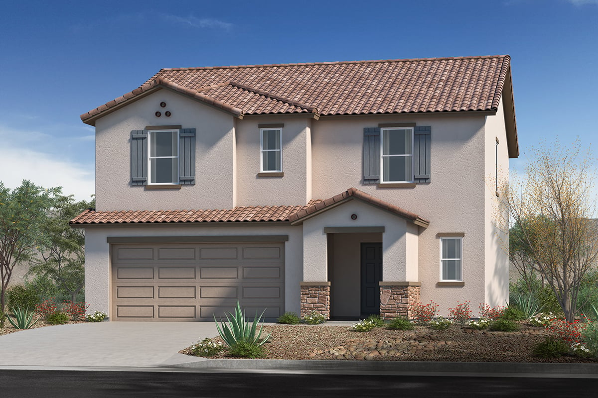 New Homes in Surprise, AZ - The Enclaves at Desert Oasis Plan 2042 Elevation A with Optional Stone