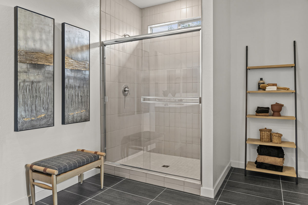 Walk-in shower at primary bathroom