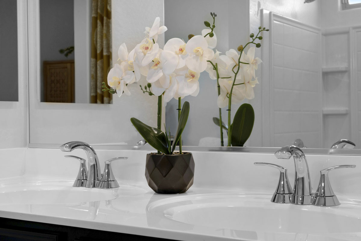 Dual-sink vanity at primary bath