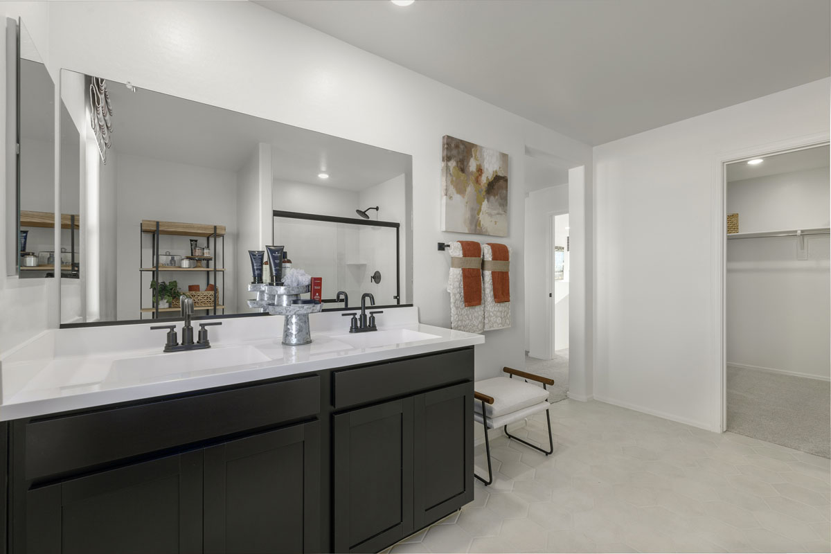 Dual-sink vanity at primary bath