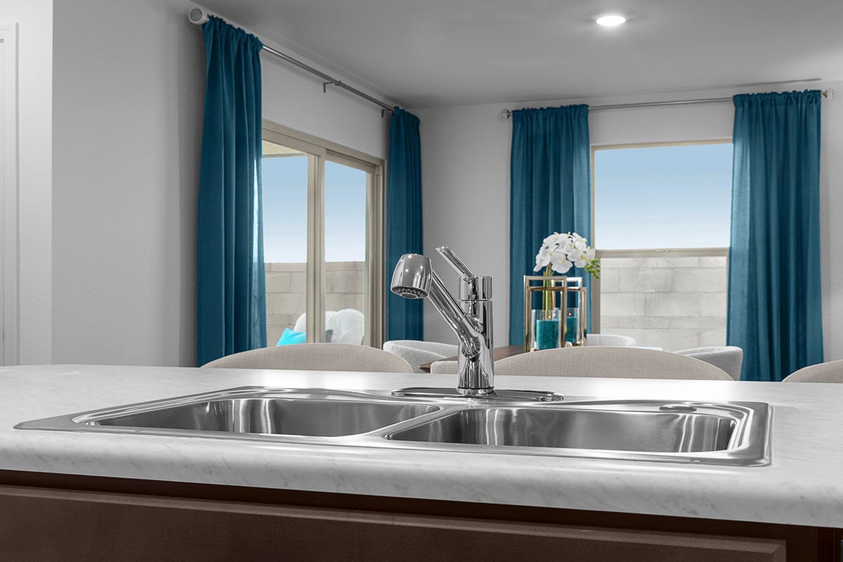 Dual-basin sink at kitchen island