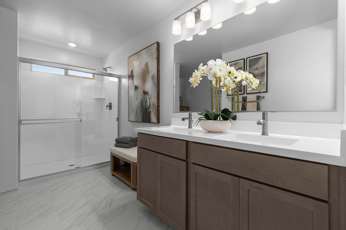 Walk-in shower at primary bath