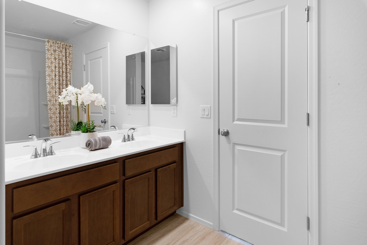 Dual-sink vanity at primary bath