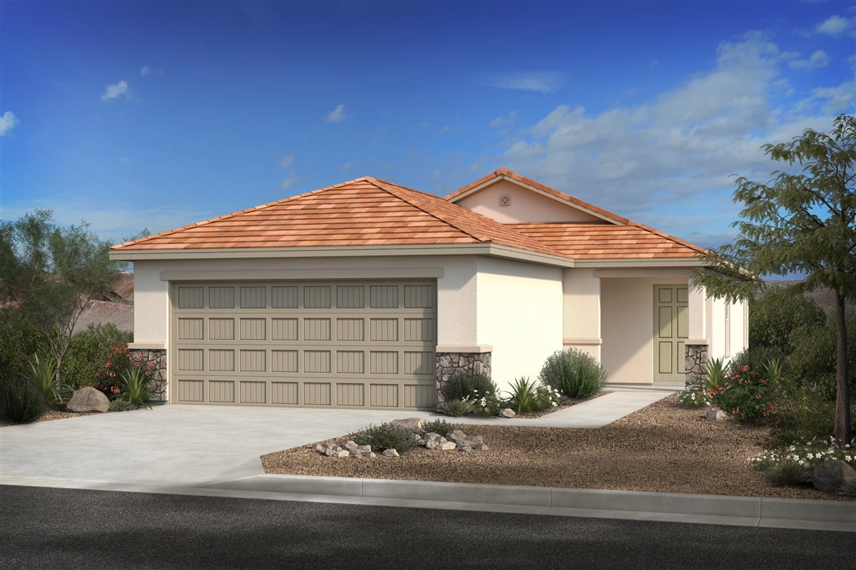 New Homes in Tucson, AZ - Bella Tierra Plan 1262 Elevation C with optional stone