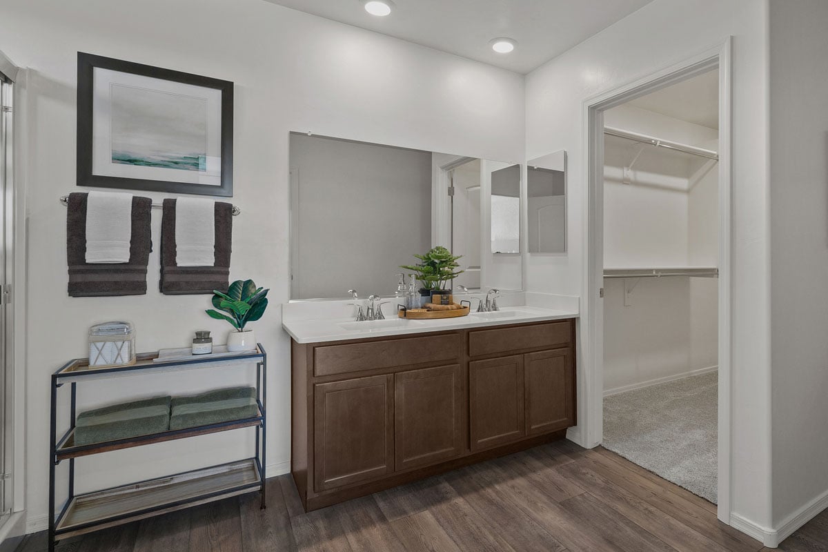 Dual-sink vanity at primary bath