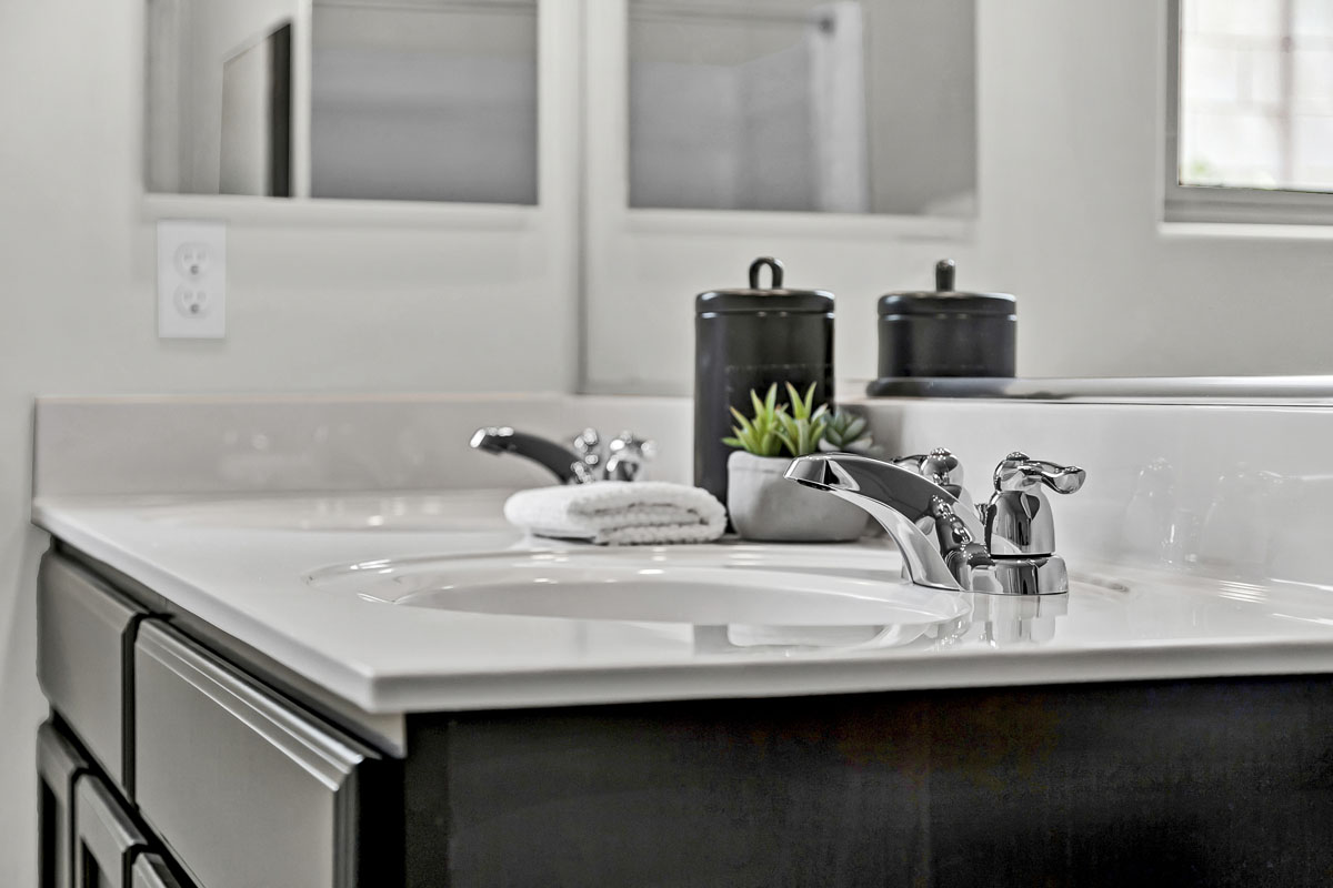 Dual-sink vanity at primary bath