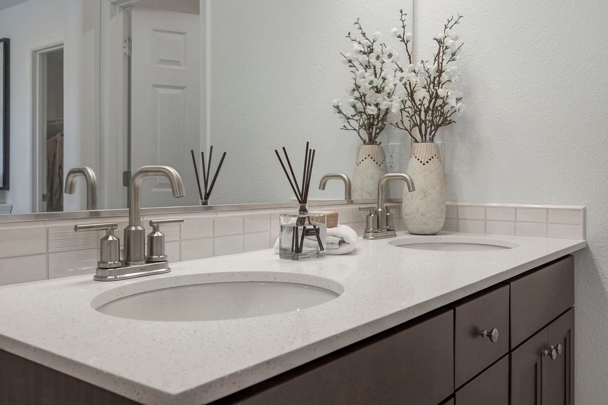 Marble countertops at primary bath