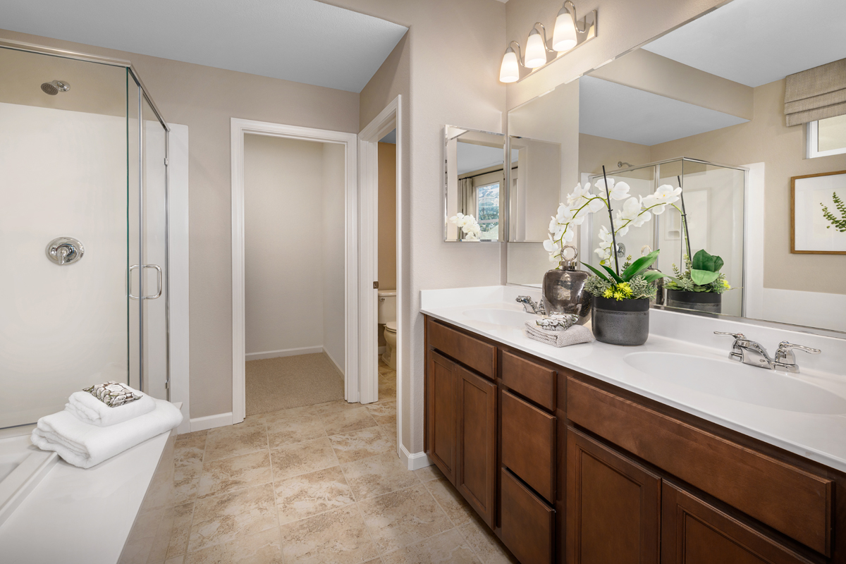 Marble countertops at primary bathroom