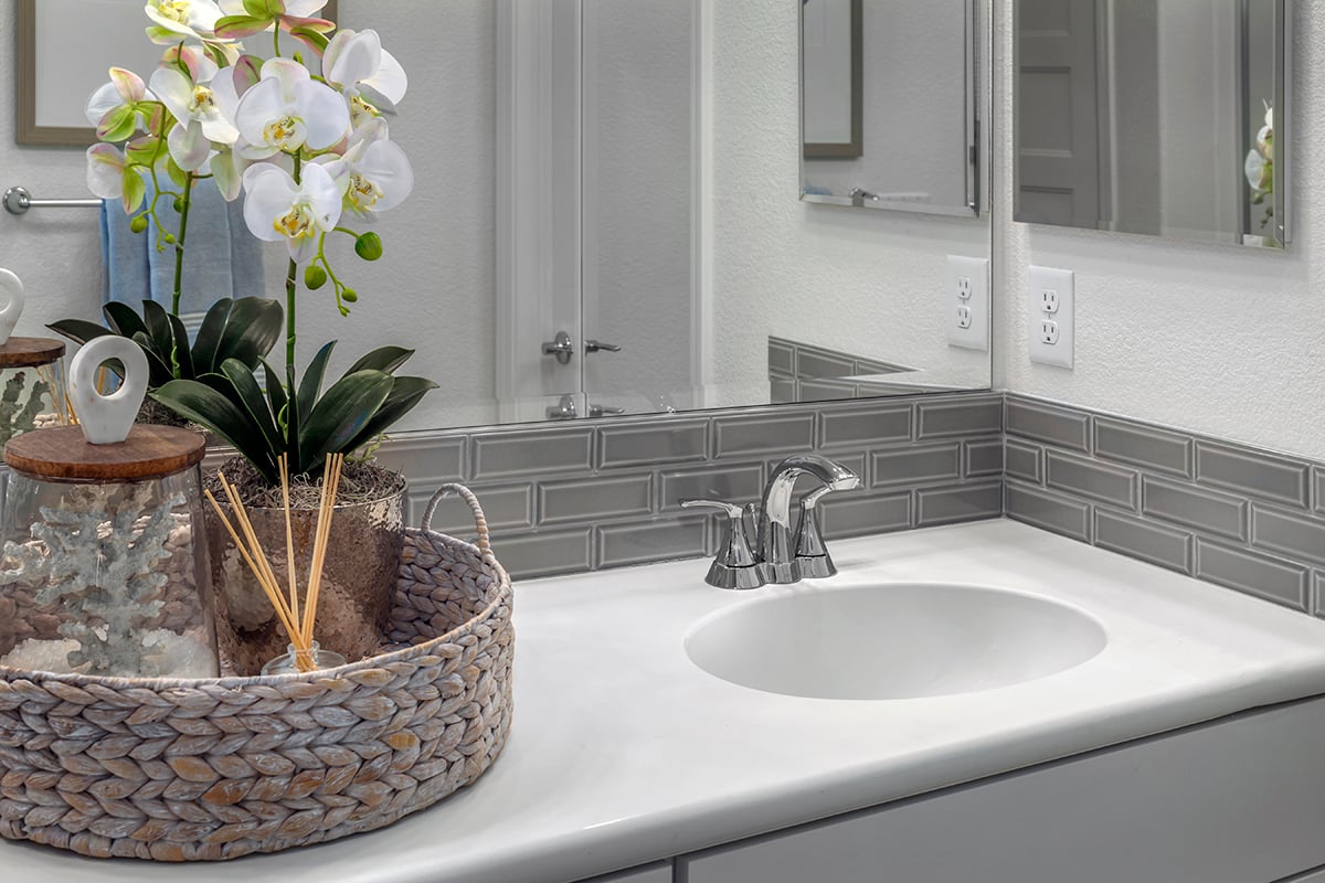 Single-sink vanity at primary bath