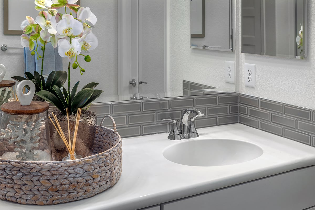 Single-sink vanity at primary bath