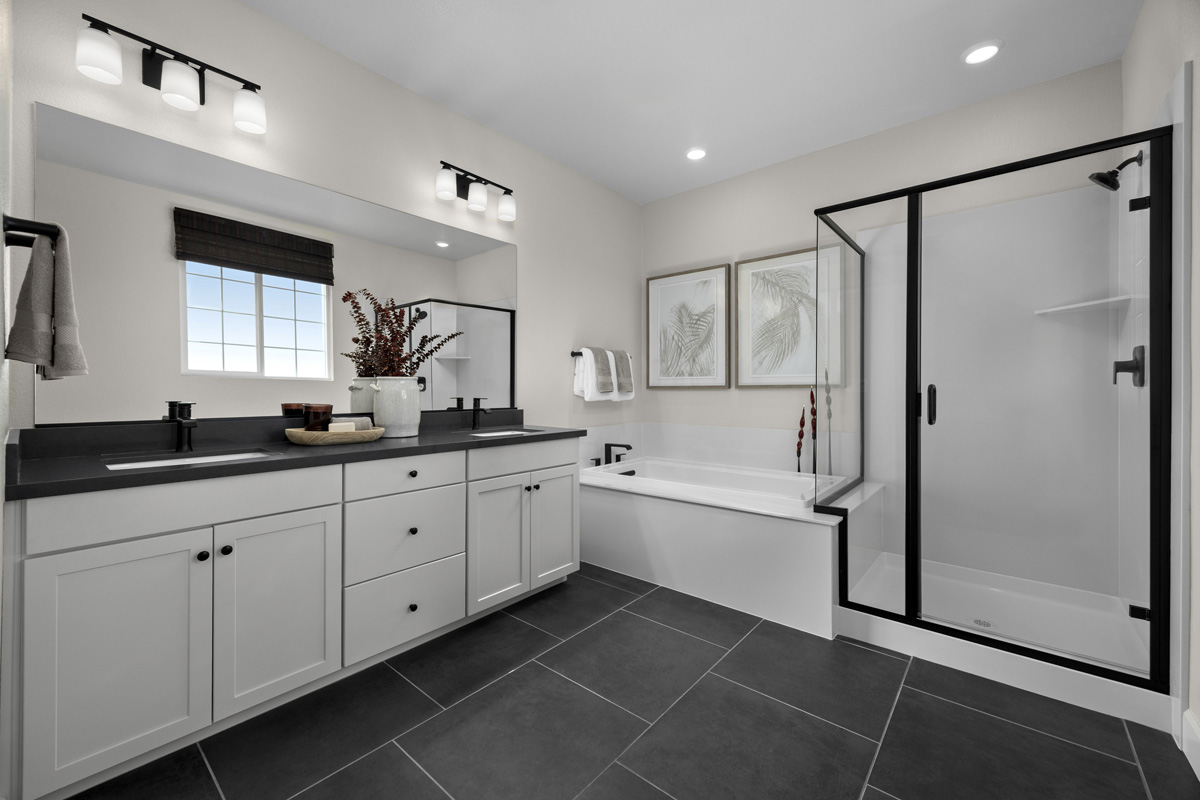 Separate tub and shower at primary bath