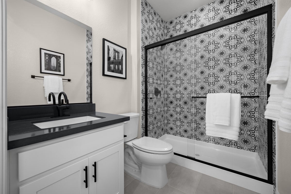 Walk-in shower at guest bath