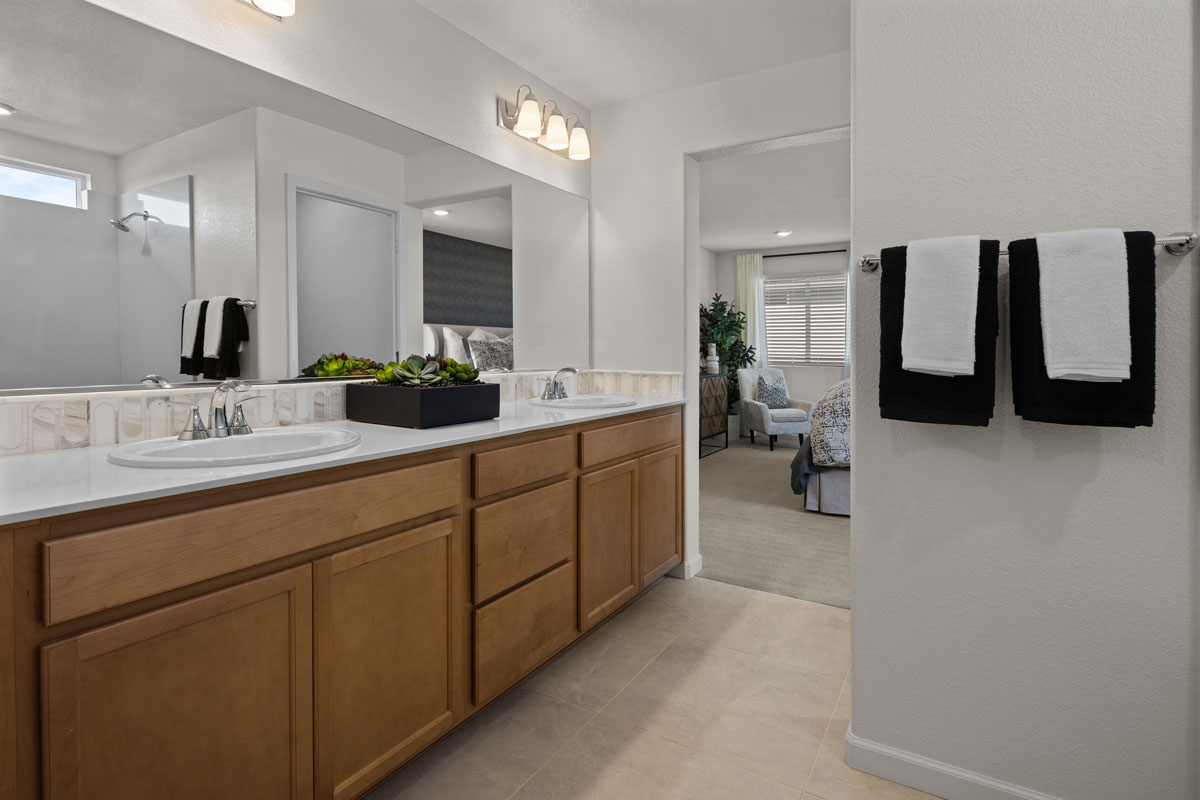 Dual-sink vanity at primary bath