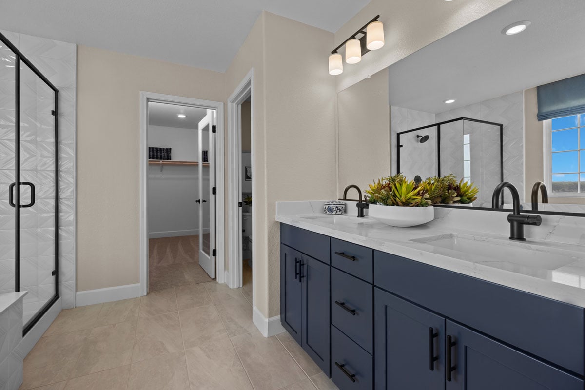 Dual-sink vanity at primary bath