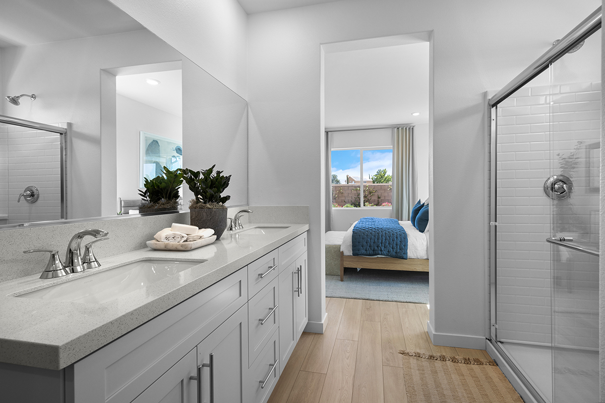 Dual-sink vanity at primary bath