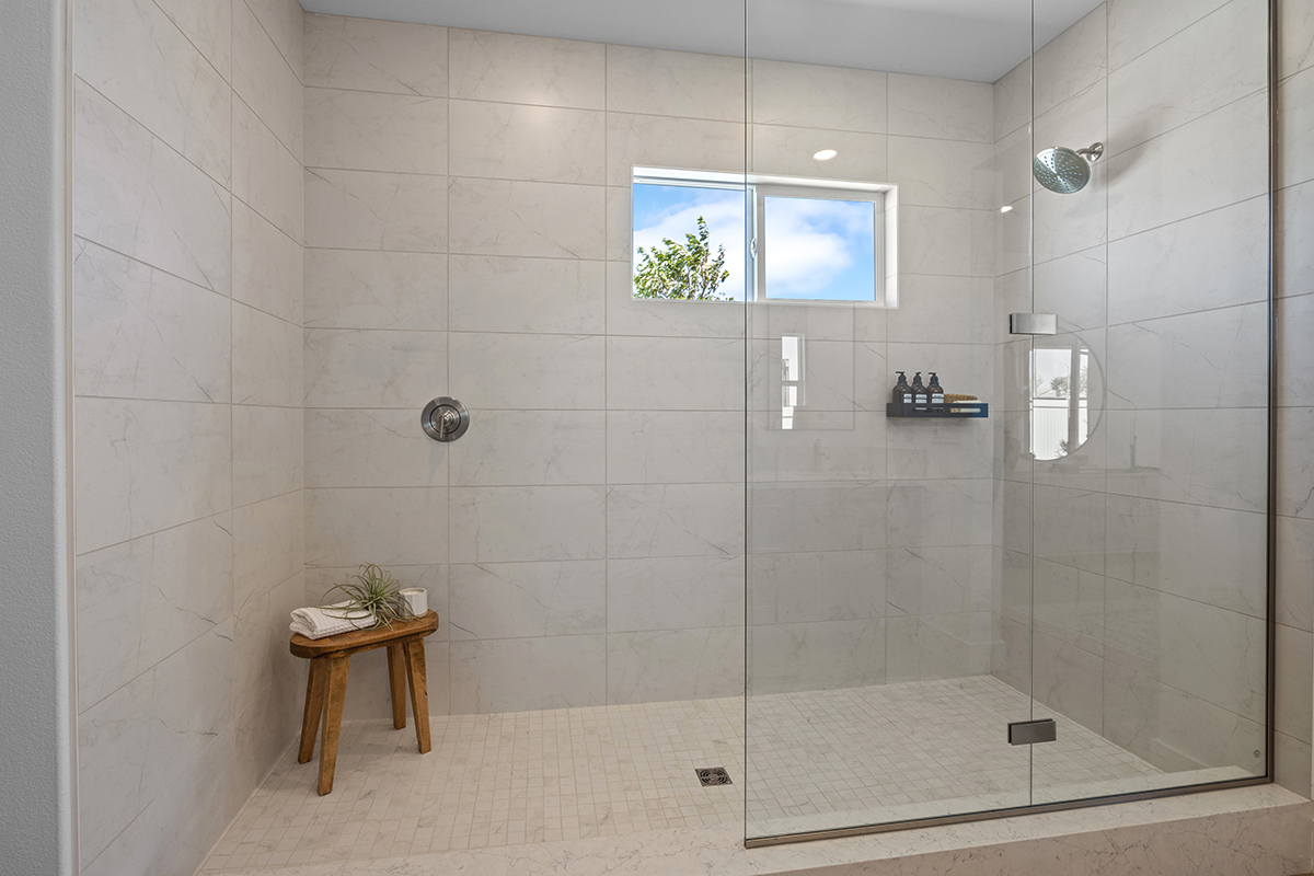 Extended walk-in shower at primary bath