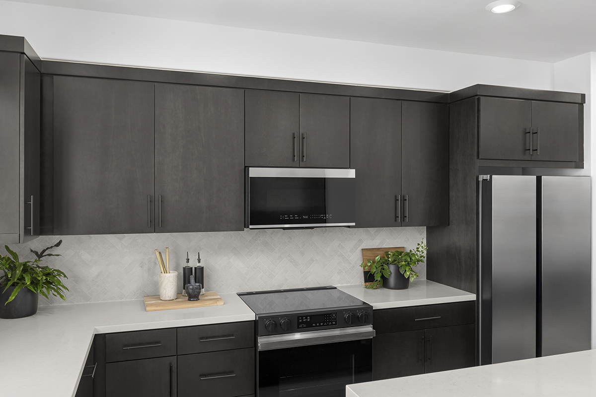 Flat-panel stained kitchen cabinets 