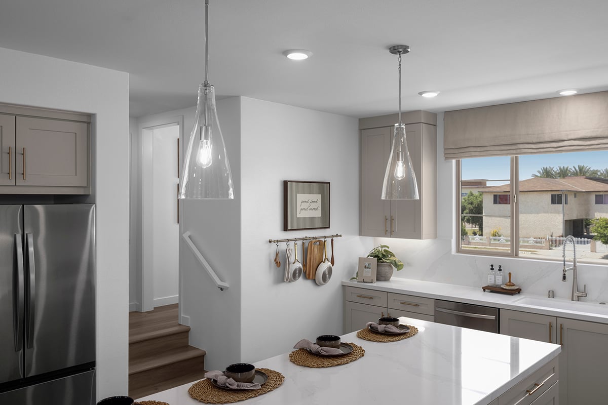 Pendant lighting over island