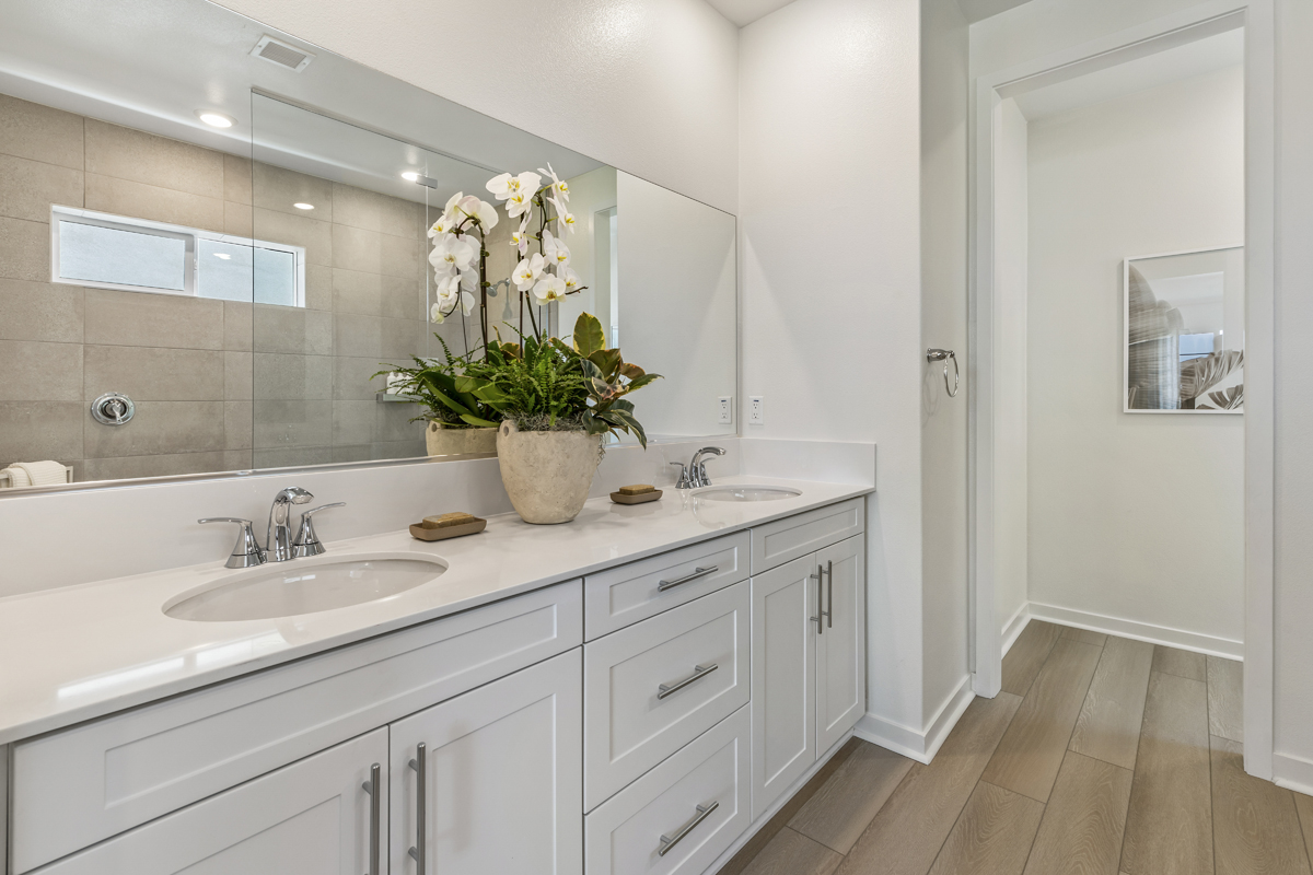 Dual-sink vanity at primary bath