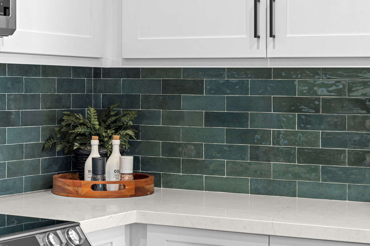 Optional quartz countertops and custom tile backsplash