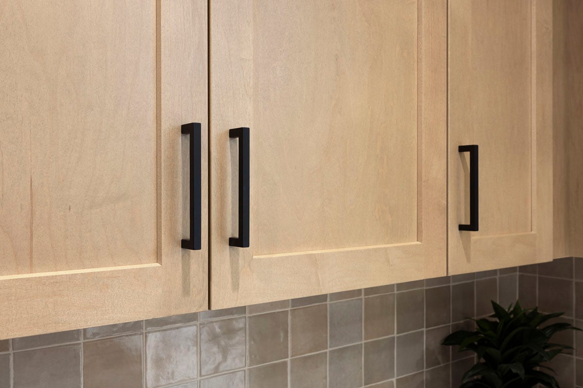 Optional maple cabinets and matte black pulls