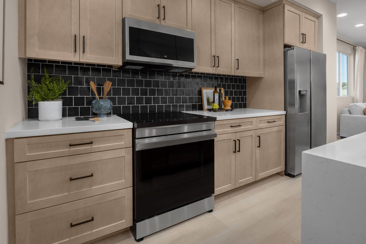 Optional Shaker-style maple cabinets