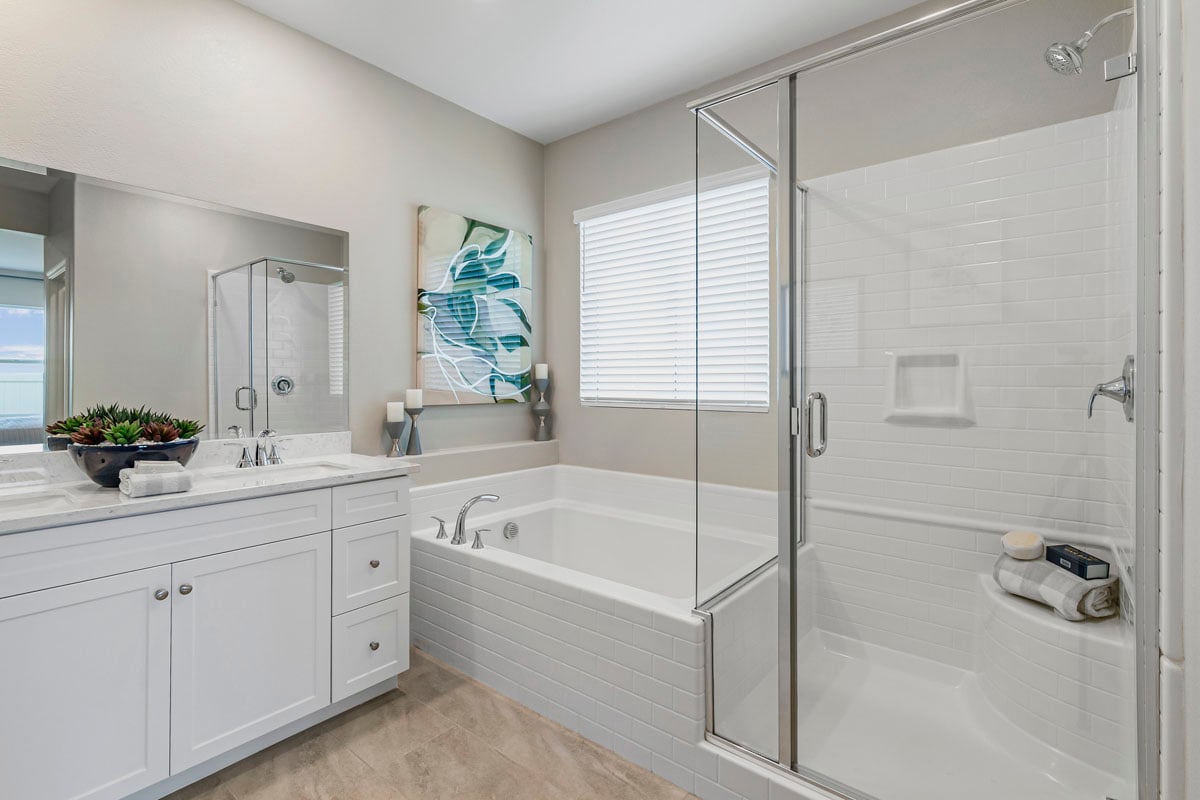 Upgraded tub and separate shower at primary bath