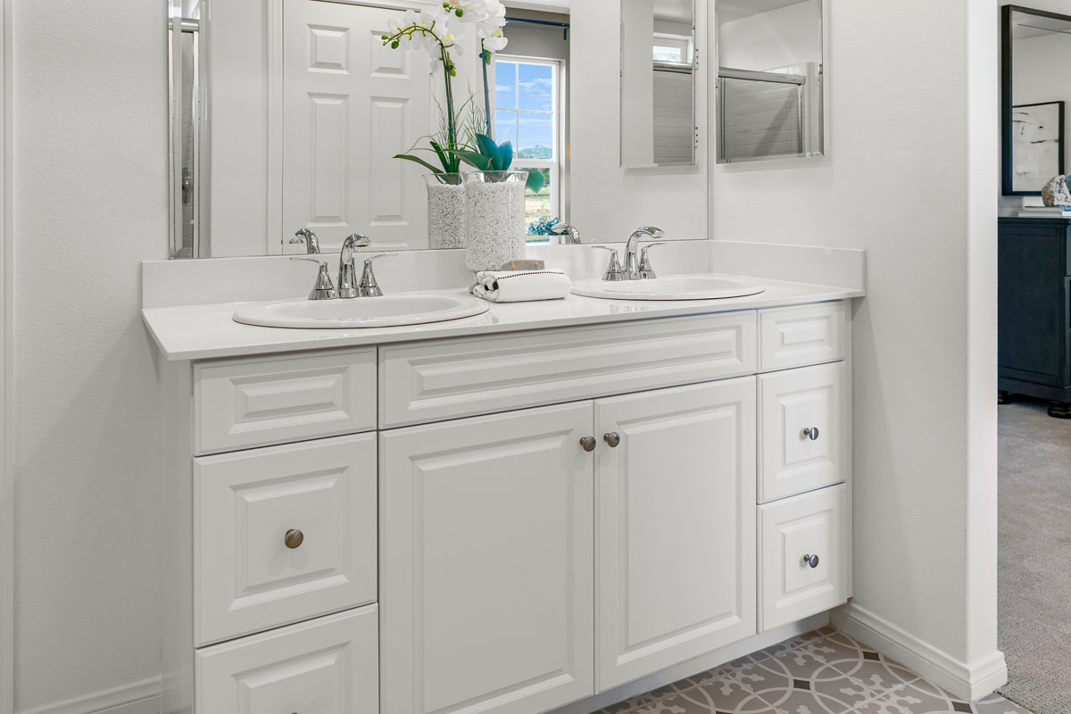 Dual-sink vanity at primary bath