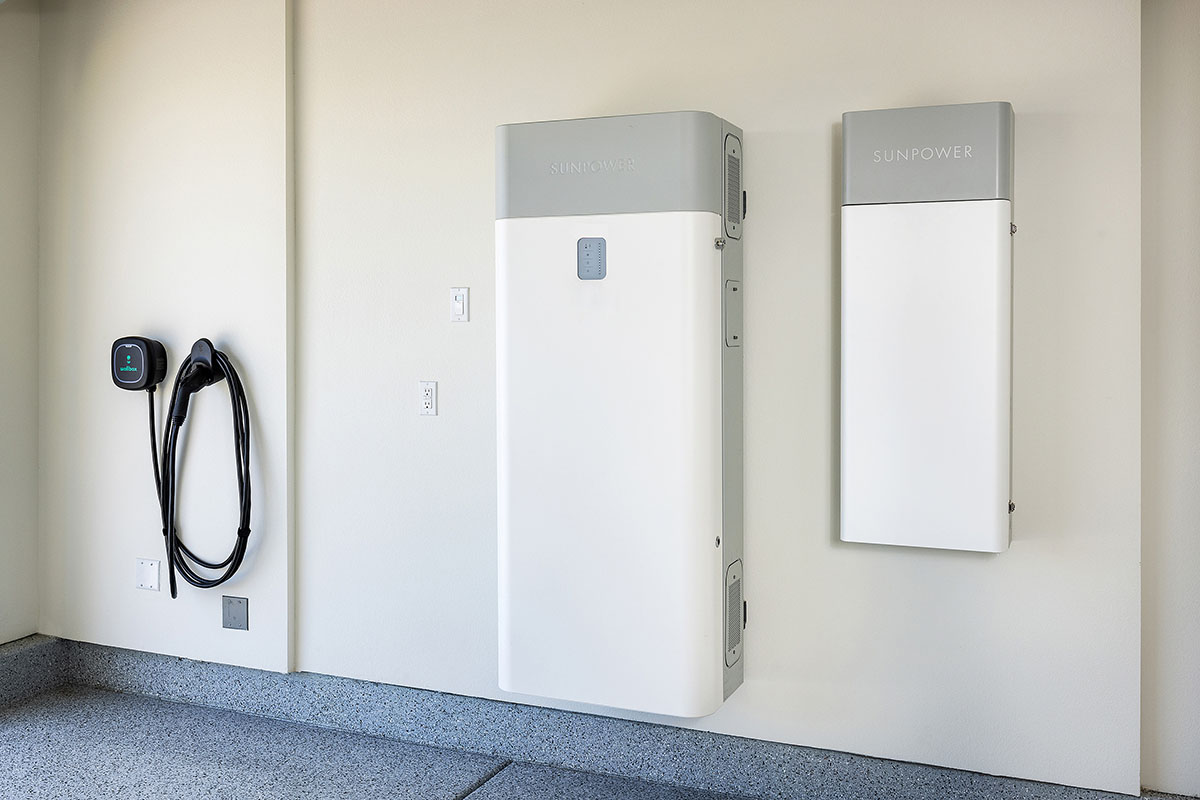 New Homes in Menifee, CA - Oak Shade at Shadow Mountain Battery storage system shown with optional EV charging station