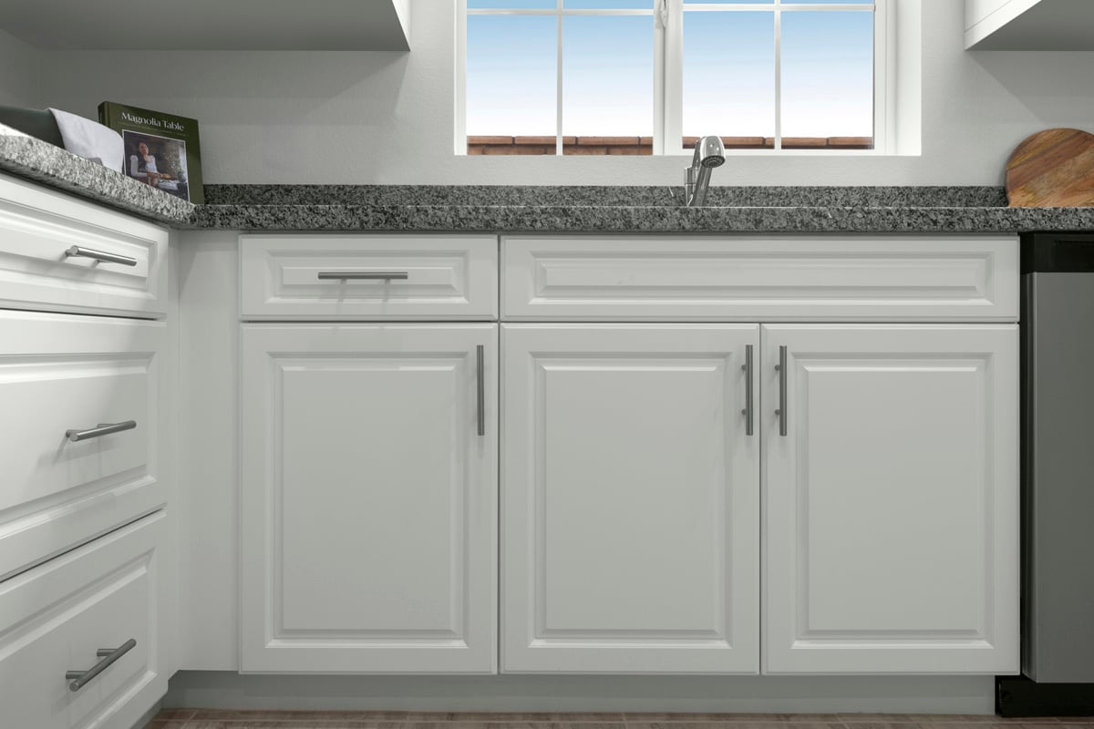 Thermofoil cabinets with satin nickel pulls