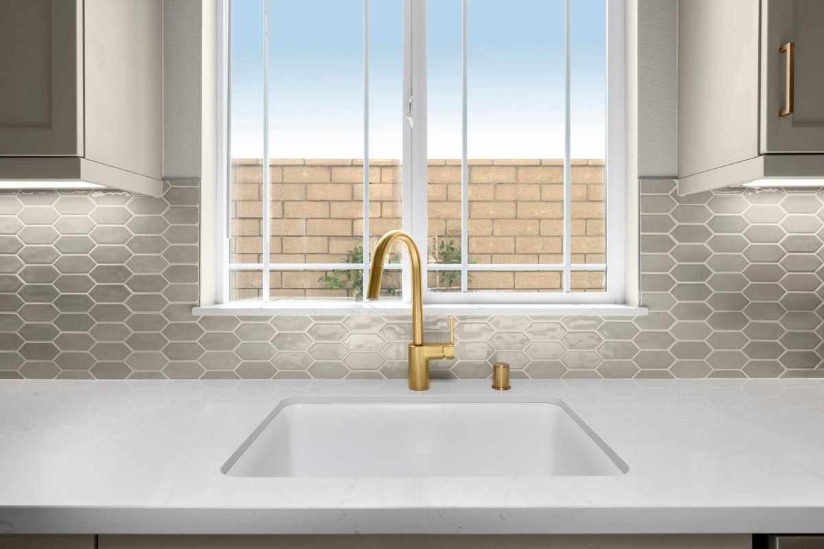 Optional quartz countertops with custom tile backsplash