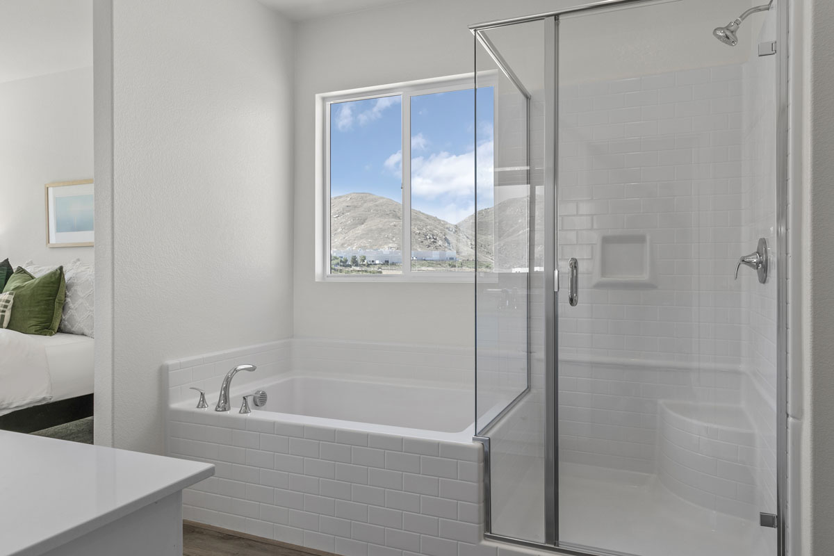 Optional fiberglass tub and separate shower at primary bath