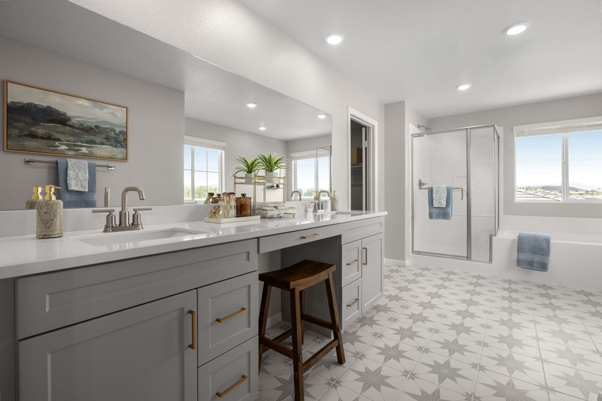 Optional extended vanity with knee space at primary bath