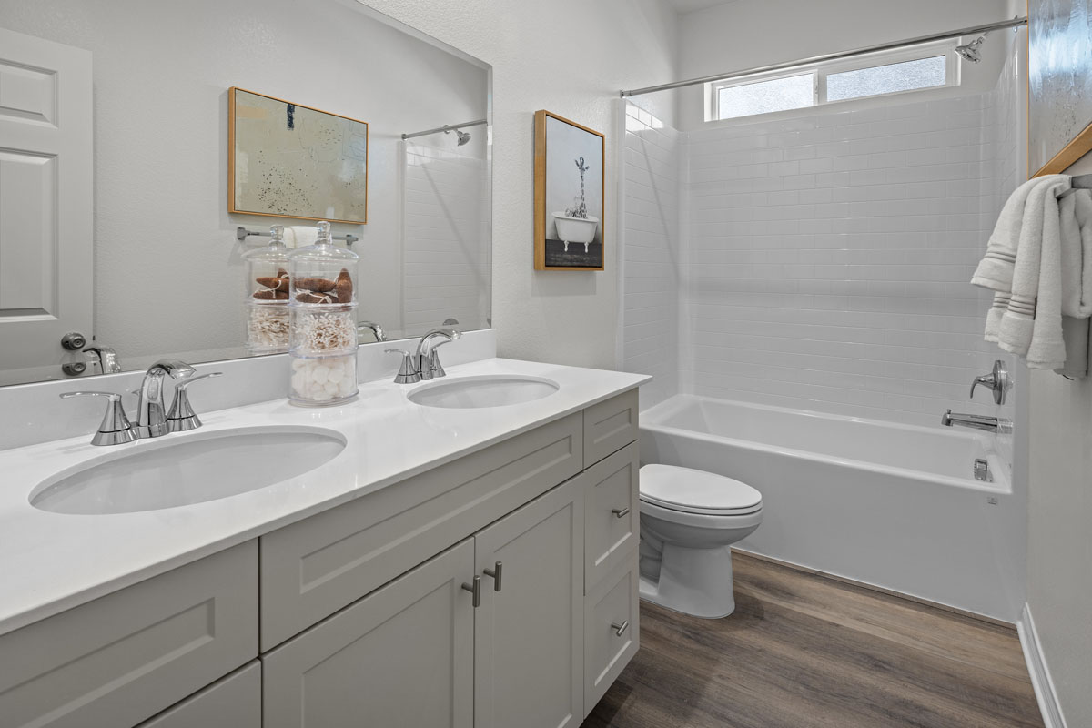 Upgraded dual-sink vanity at bath 2