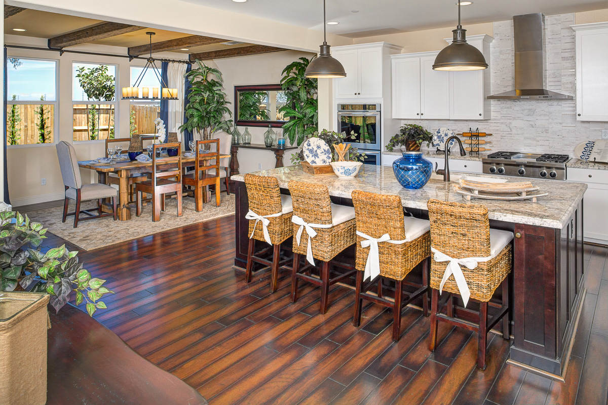 KB model home kitchen & dining area in Roseville, CA