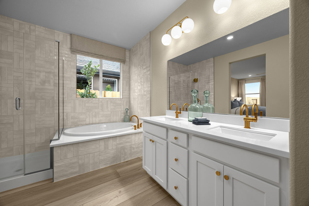 Separate tub and walk-in shower at primary bath