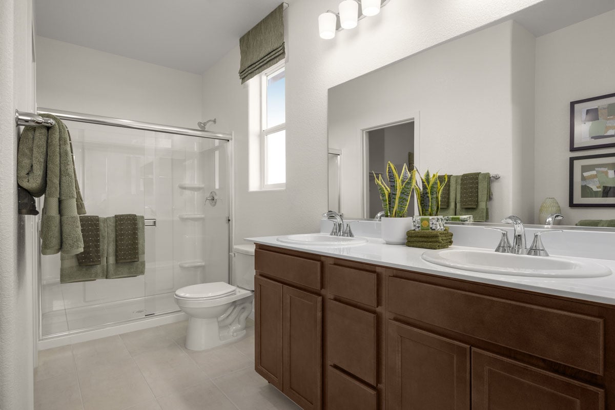Dual-sink vanity at primary bath