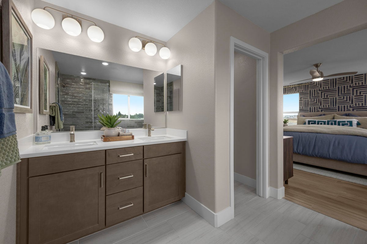 Dual-sink vanity at primary bath