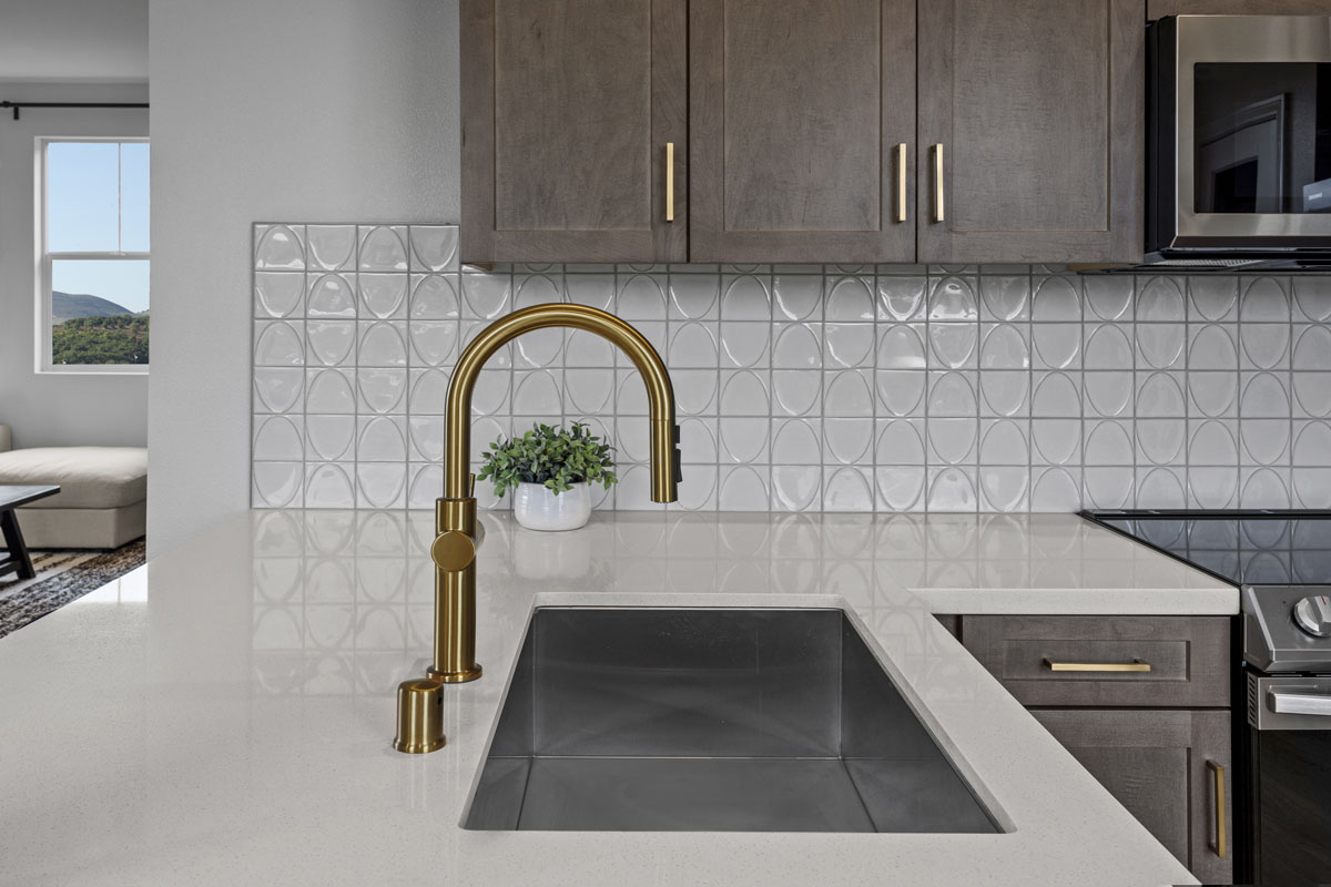 Upgraded gold faucet and single-basin kitchen sink