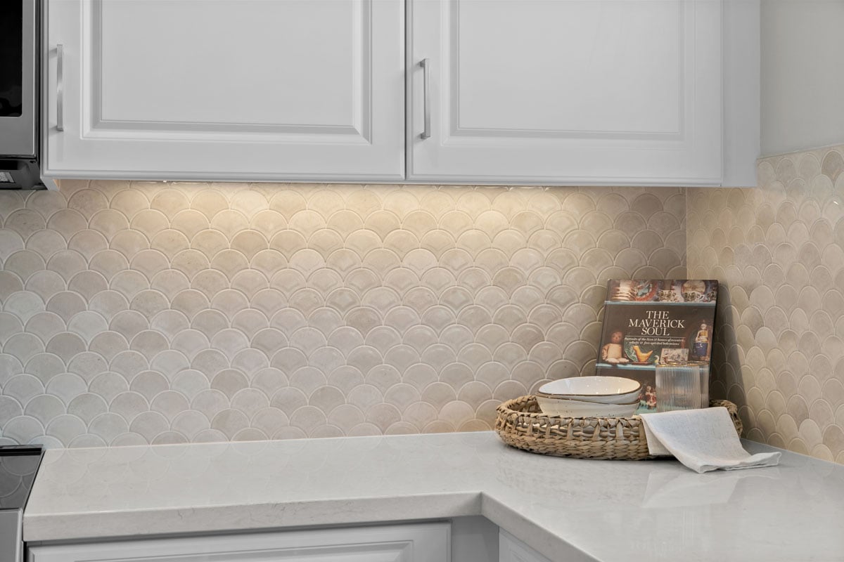 Optional quartz countertops and full tile backsplash