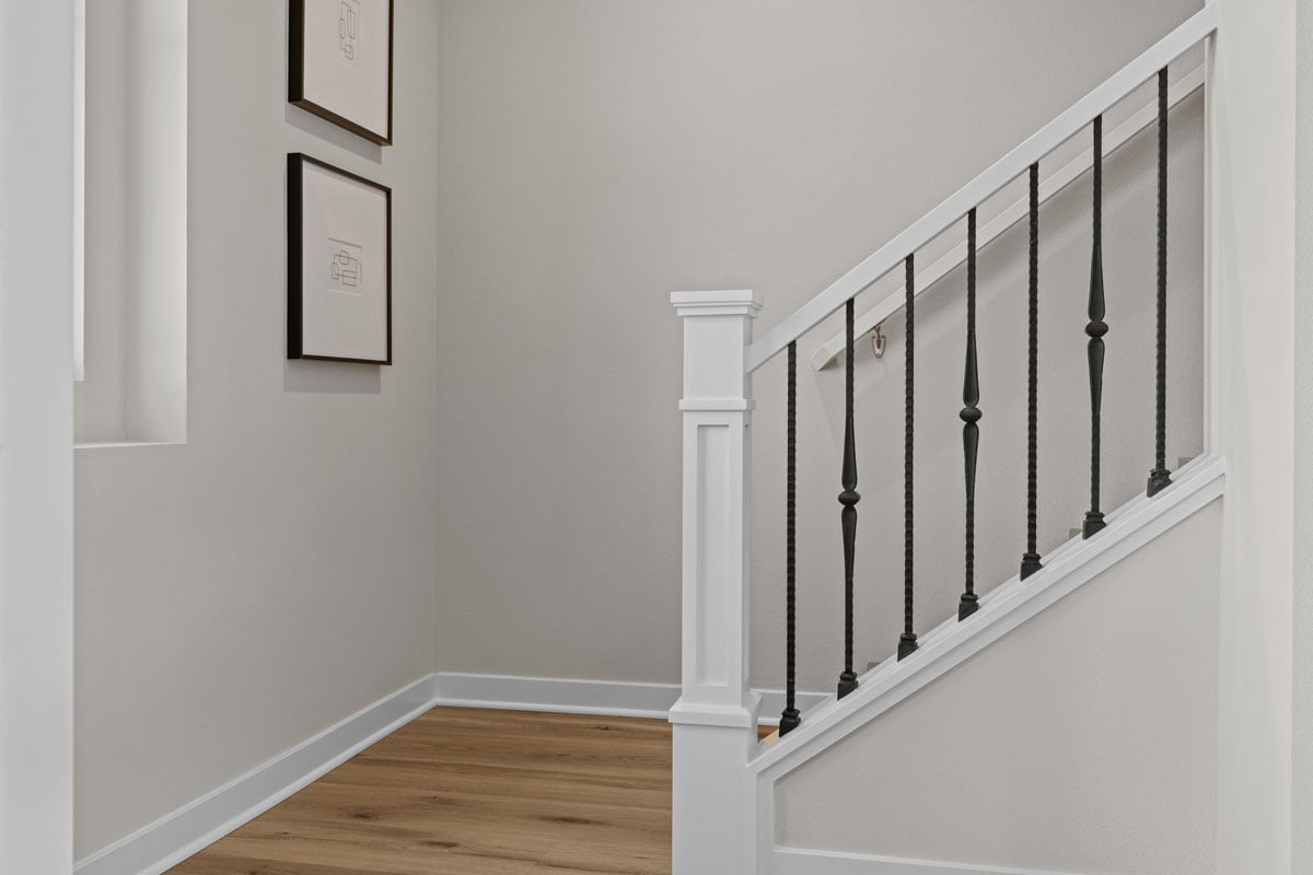 Optional wrought-iron picket stair rail