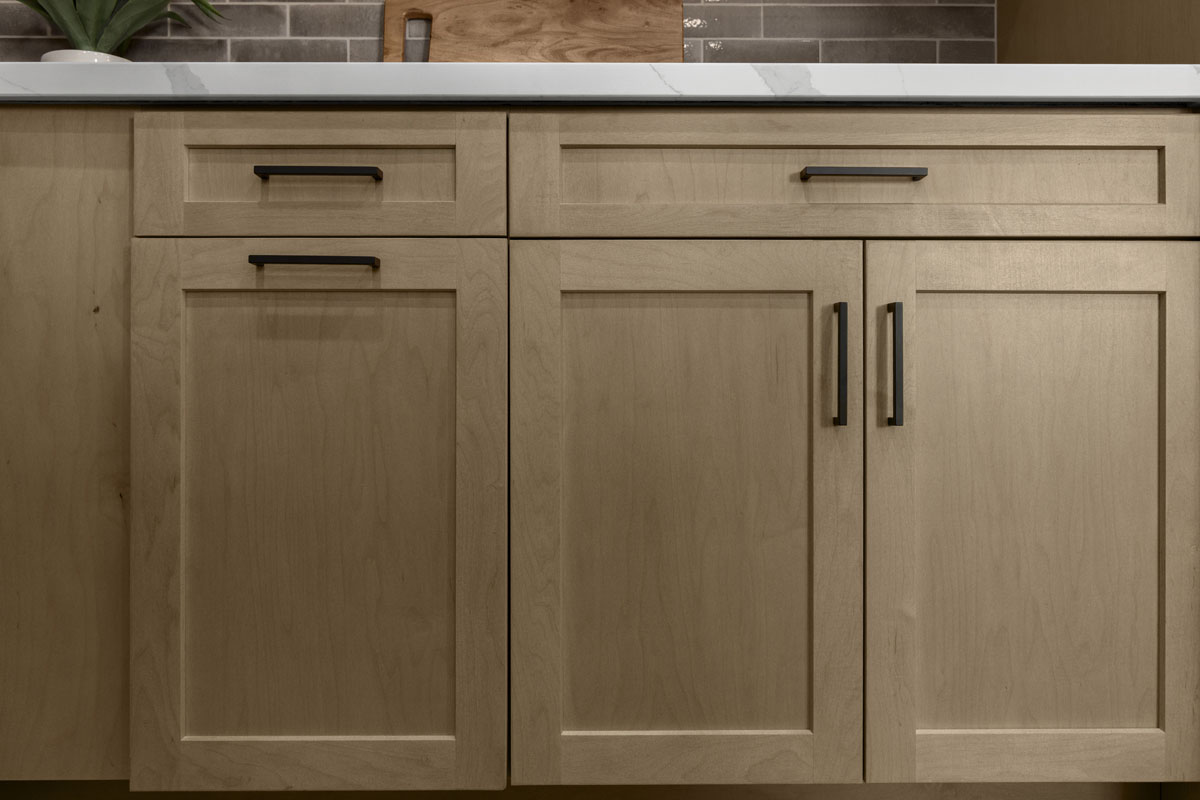 Optional maple cabinets with black handles