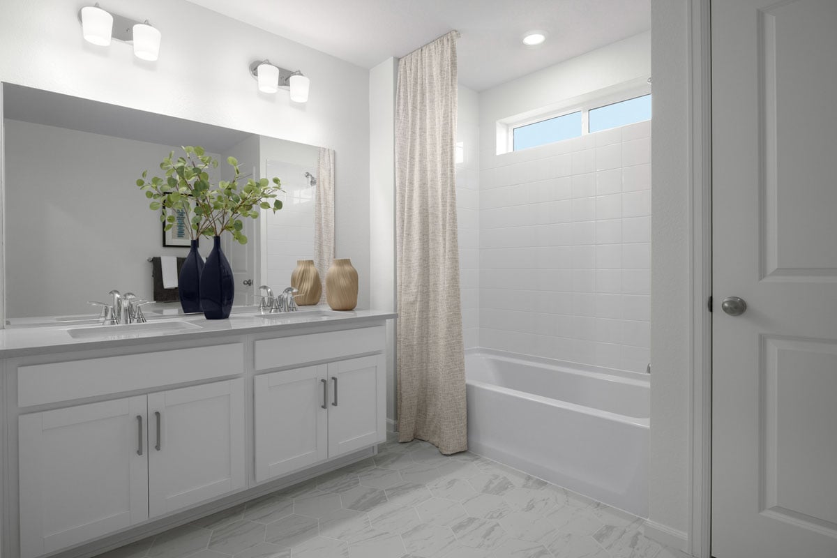 Dual-sink vanity at primary bath