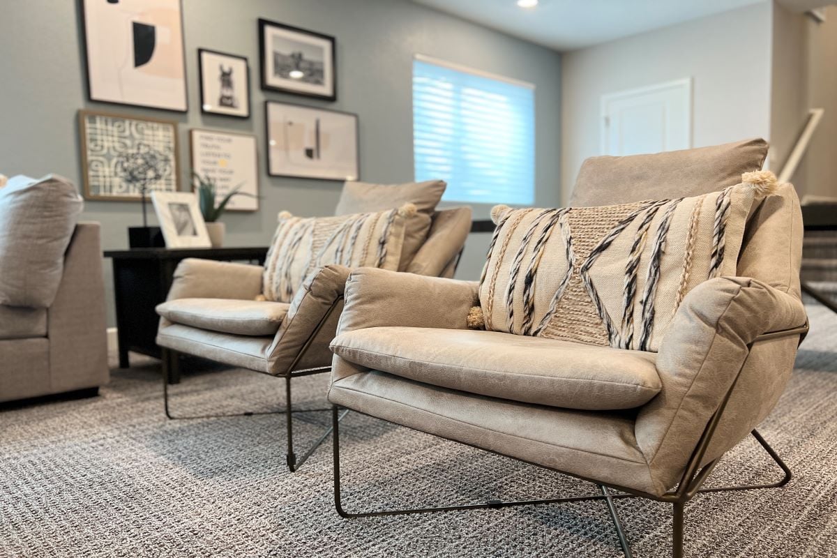 Lounge chairs in finished basement