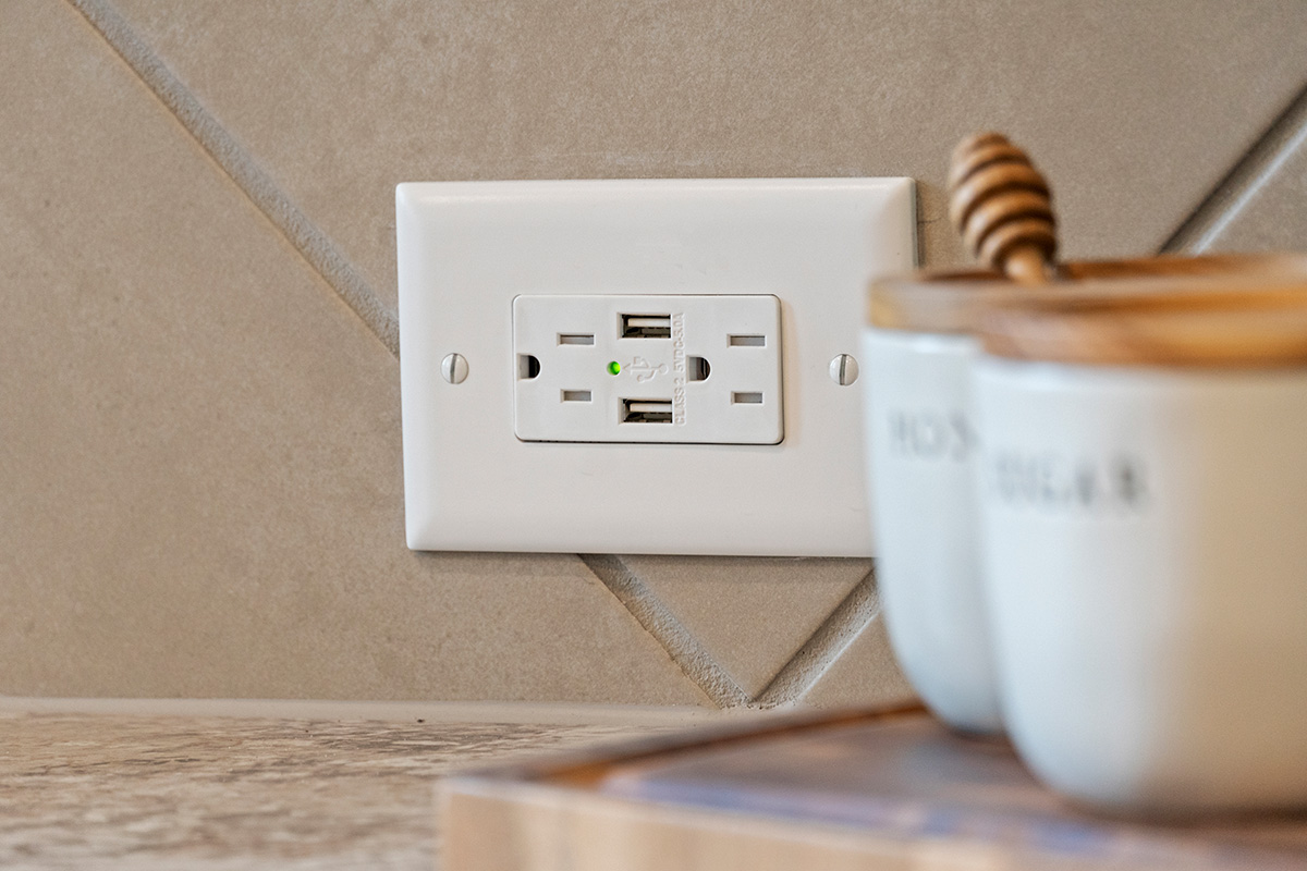 USB charging receptacle in kitchen