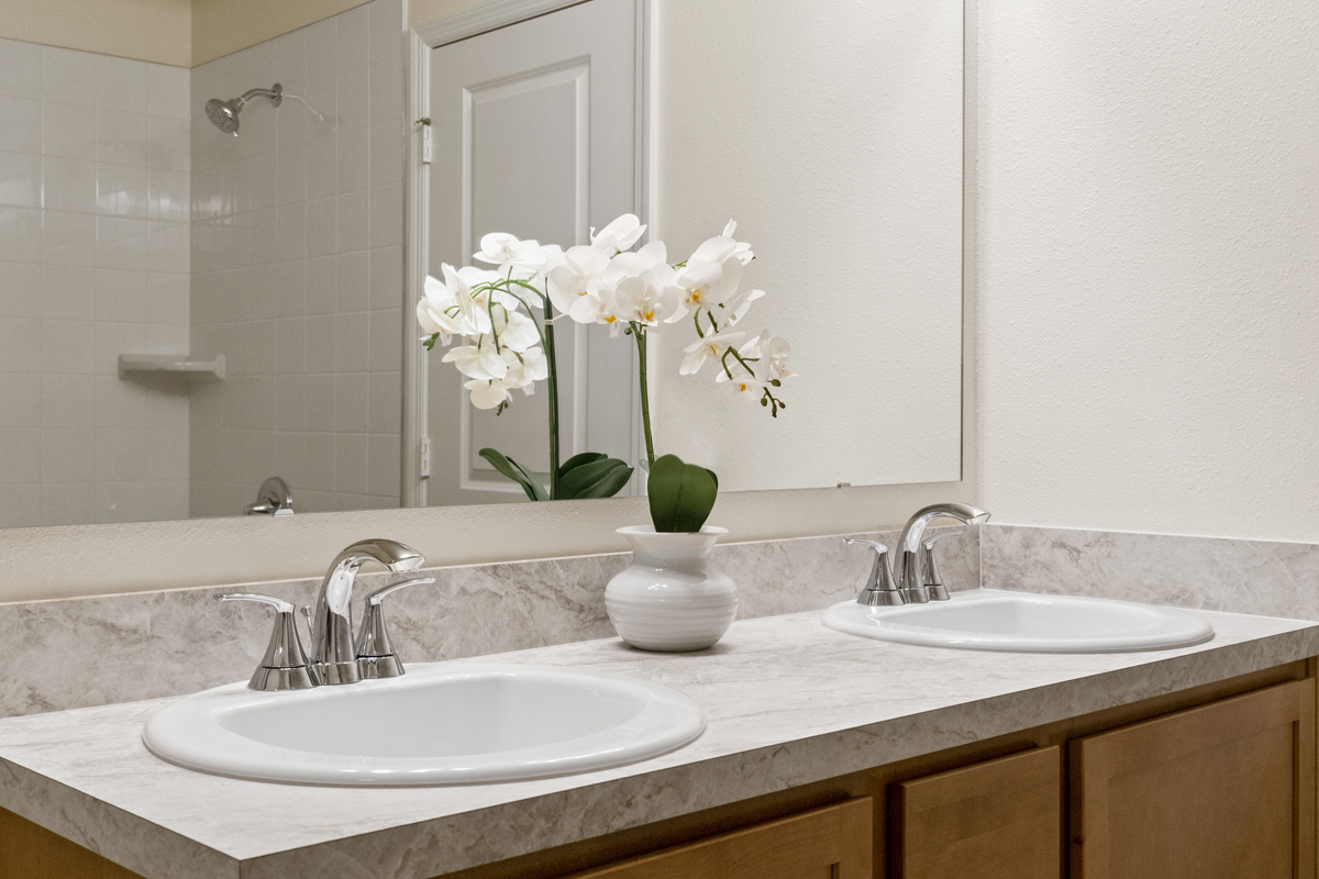 Dual-sink vanity at primary bath