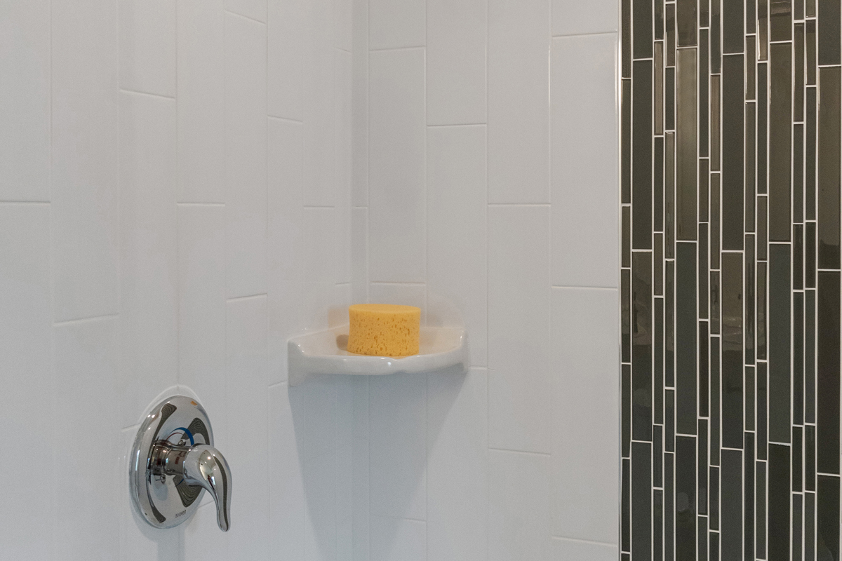 Walk-in shower with tile surround