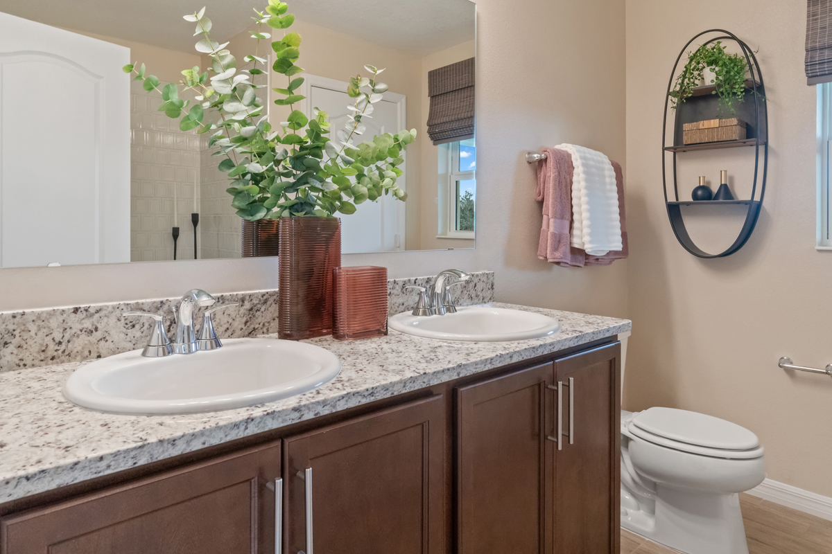Dual-sink vanity at primary bath