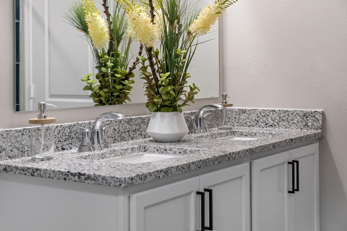 Dual-sink vanity at primary bath